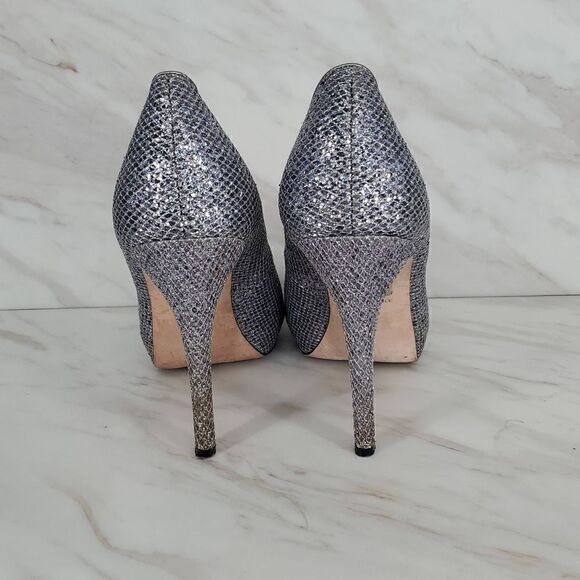 Badgley Mischka Women's‎ Silver Humbie II Smoke Glitter Peep Toe Heels Size 10 - Picture 5 of 7